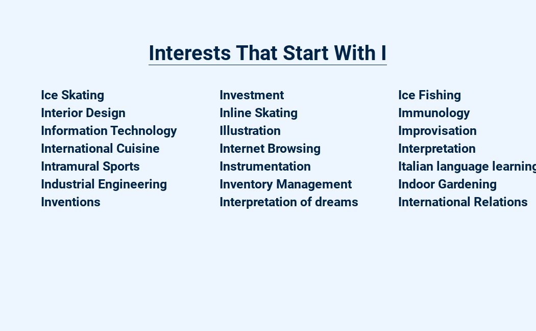 interests that start with i