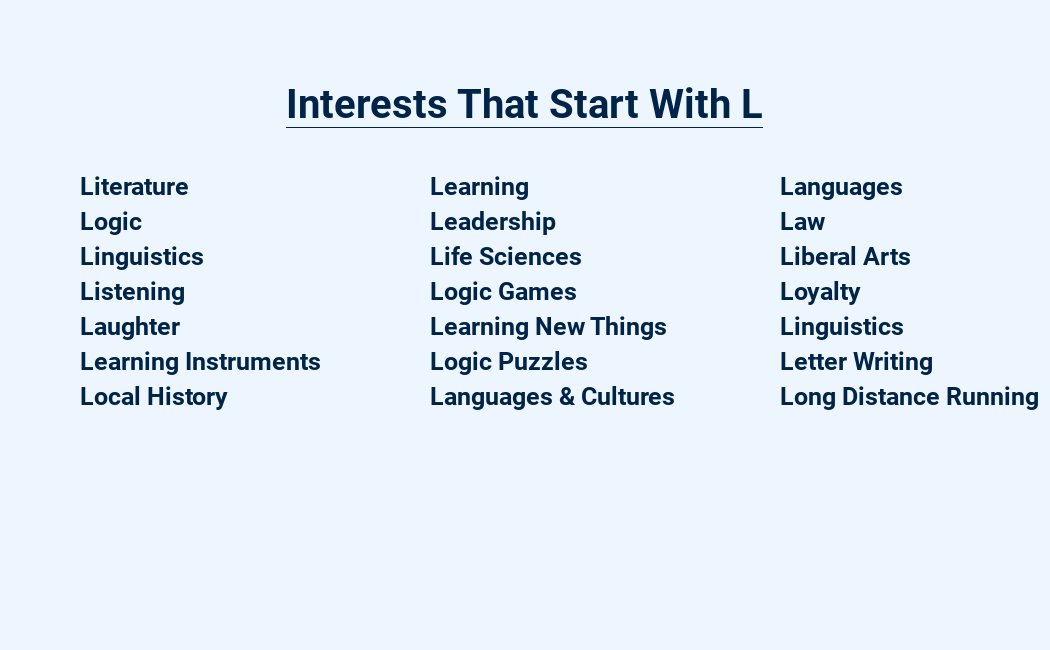 interests that start with l