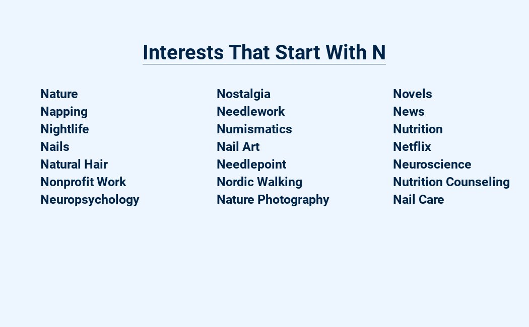 interests that start with n