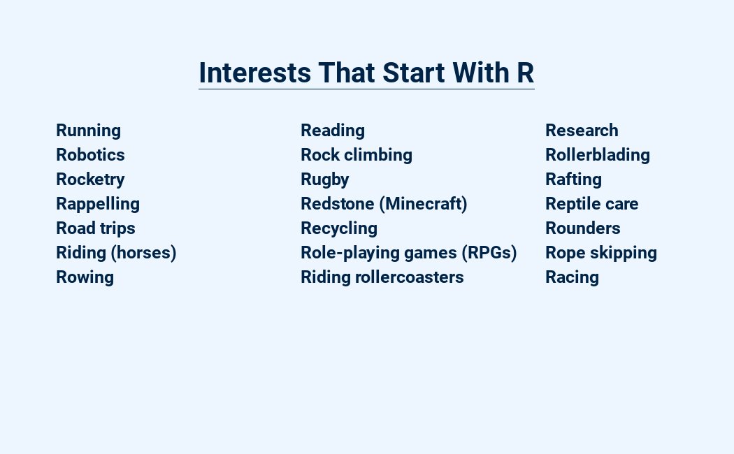 interests that start with r