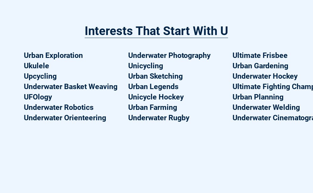 interests that start with u