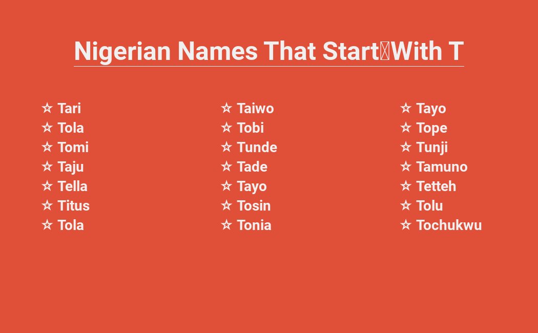 Nigerian names, Letter T