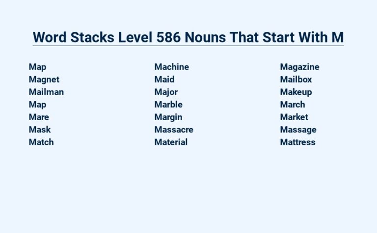 Read more about the article Word Stacks Level 586 Nouns That Start With M – Mind-Boggling Words