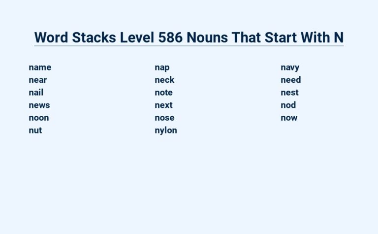 Read more about the article Word Stacks Level 586 Nouns That Start With N : Pile of Nouns