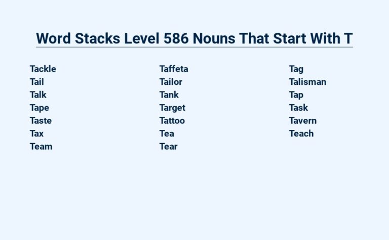 Read more about the article Word Stacks Level 586 Nouns That Start With T – The Terrific Trivia