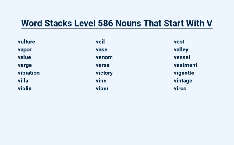 Read more about the article Word Stacks Level 586 Nouns That Start With V – You’ve Got This!