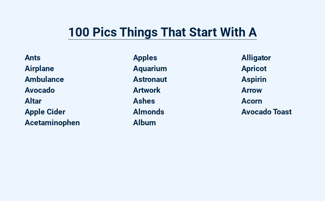 100 pics things that start with a