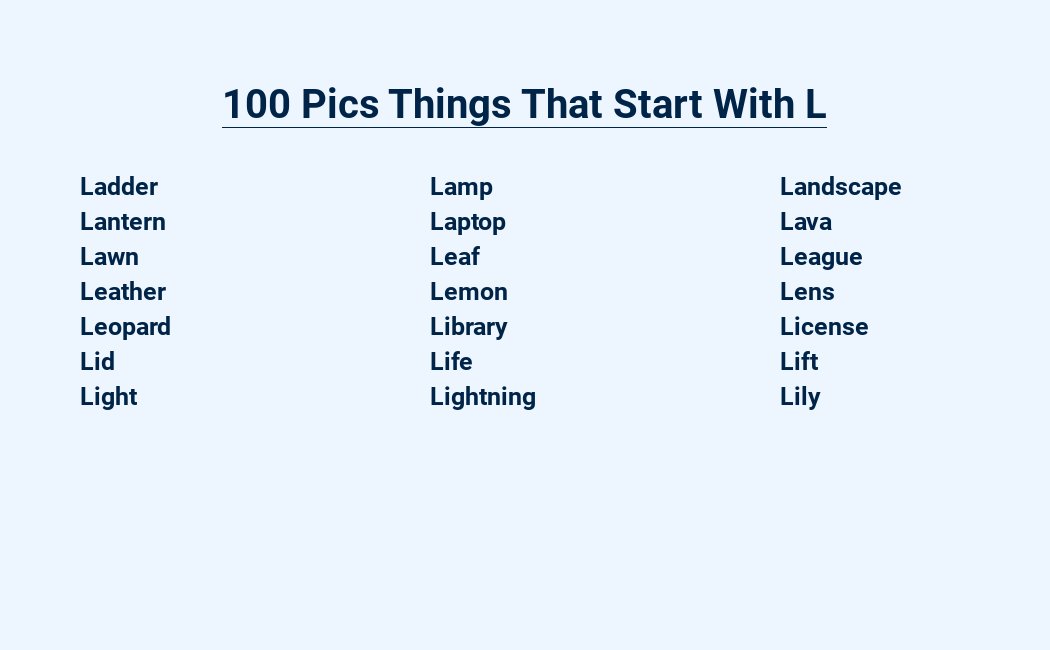 100 pics things that start with l