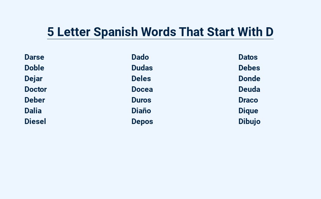 5 letter spanish words that start with d