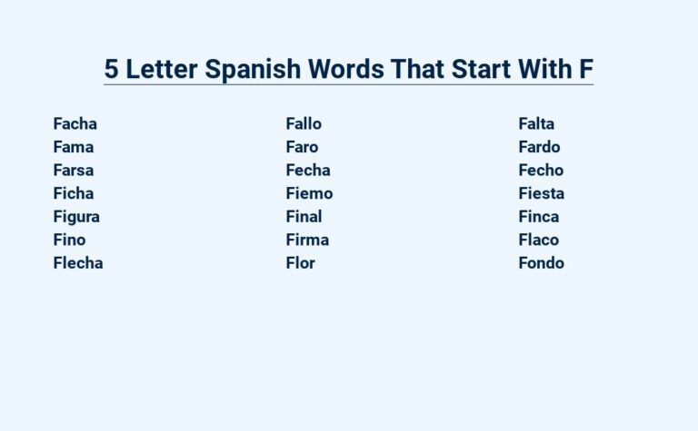 Read more about the article 5 Letter Spanish Words That Start With F – Learn Essential Spanish Vocabulary