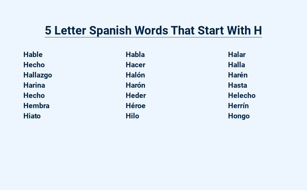 5 letter spanish words that start with h