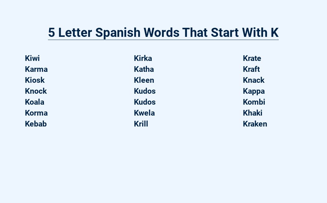 5 letter spanish words that start with k