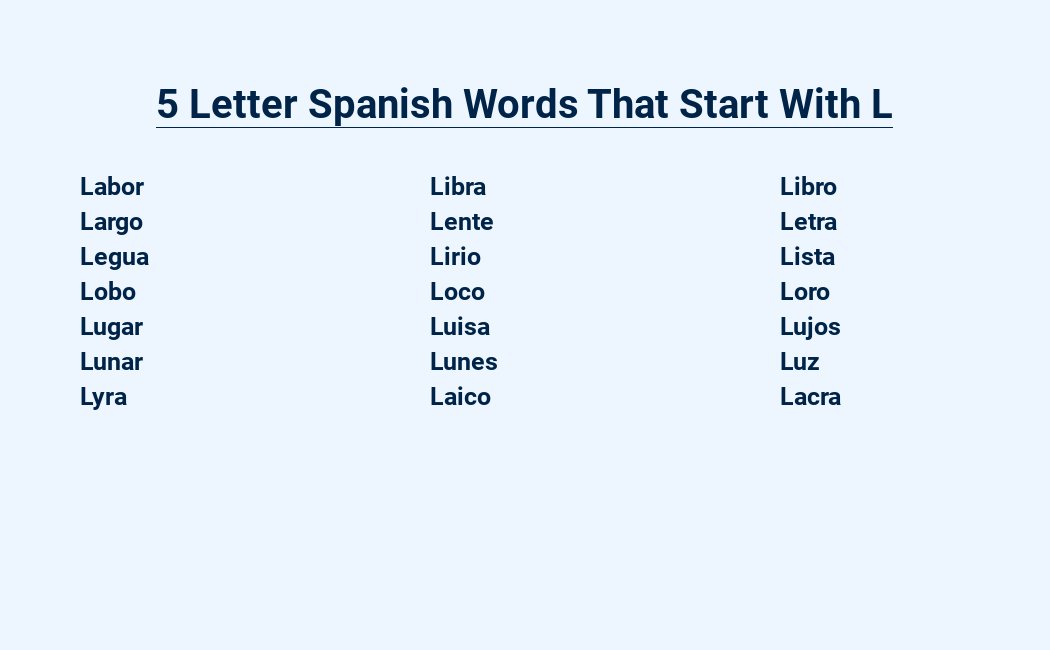 5 letter spanish words that start with l