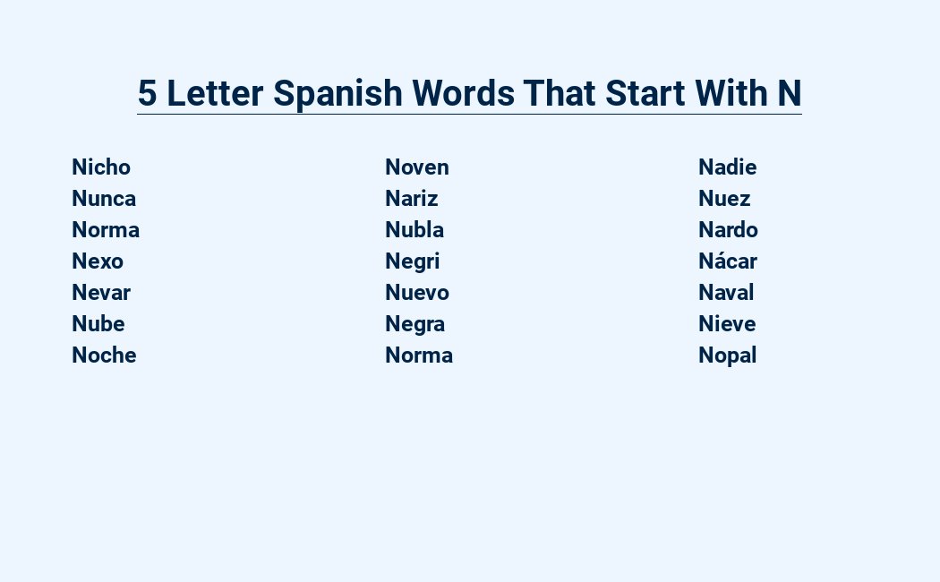 5 letter spanish words that start with n