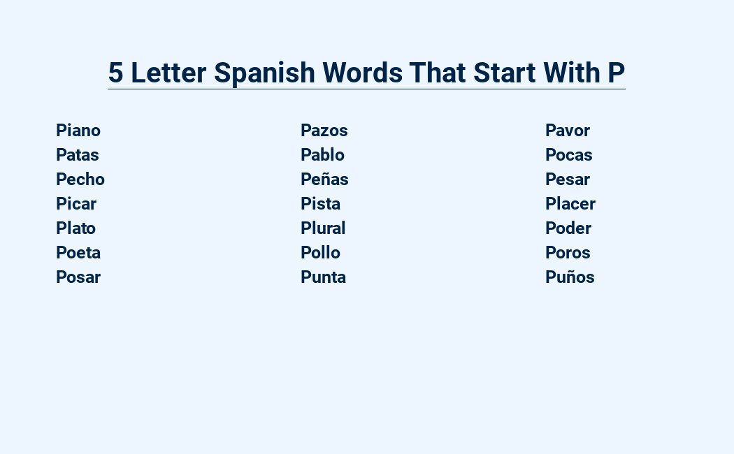 5 letter spanish words that start with p