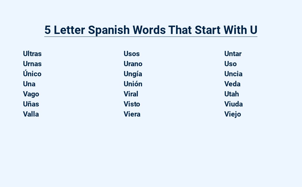 5 letter spanish words that start with u