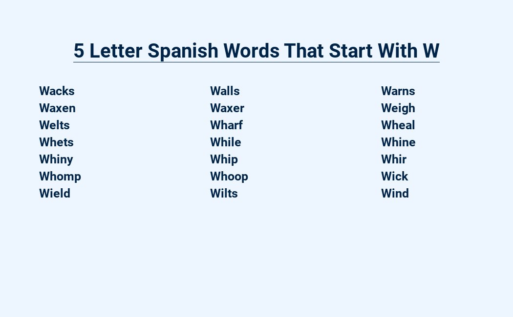 5 letter spanish words that start with w