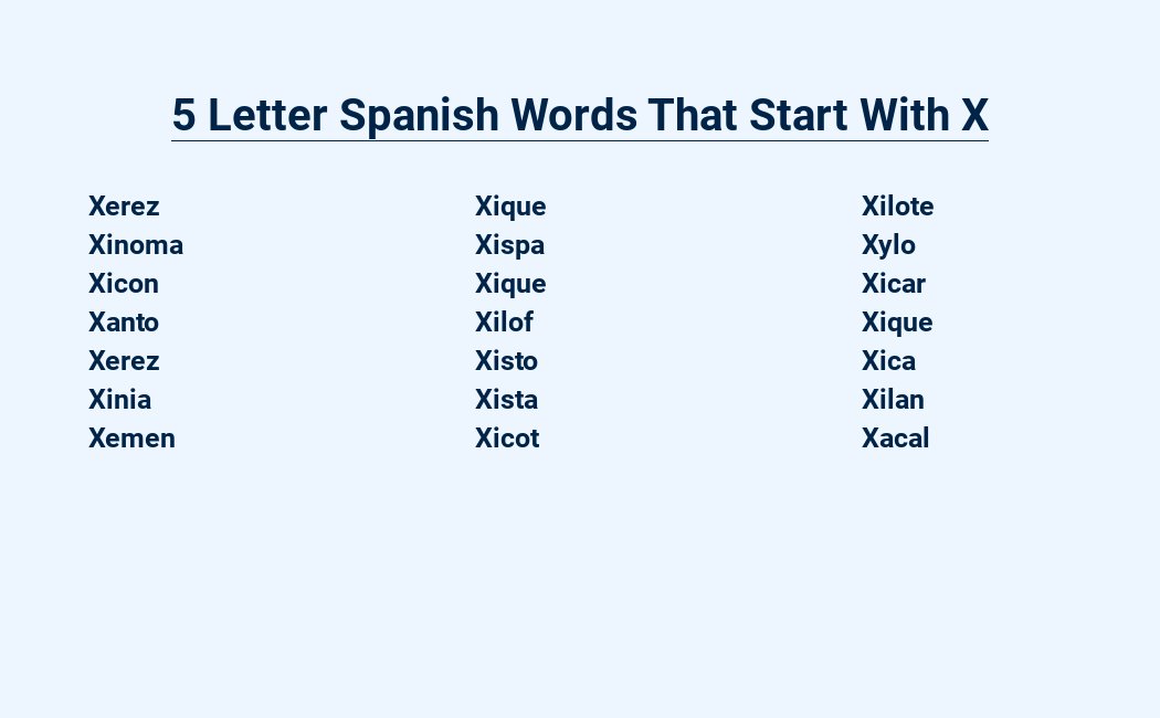 5 letter spanish words that start with x