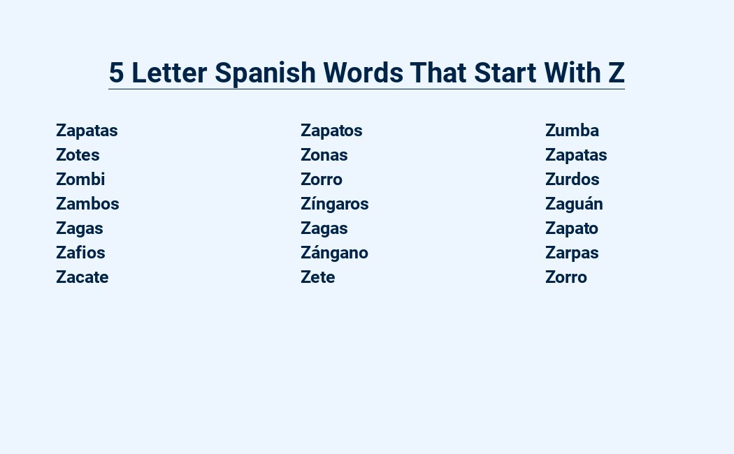 5 letter spanish words that start with z