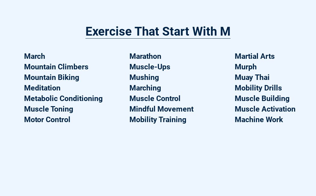 exercise that start with m