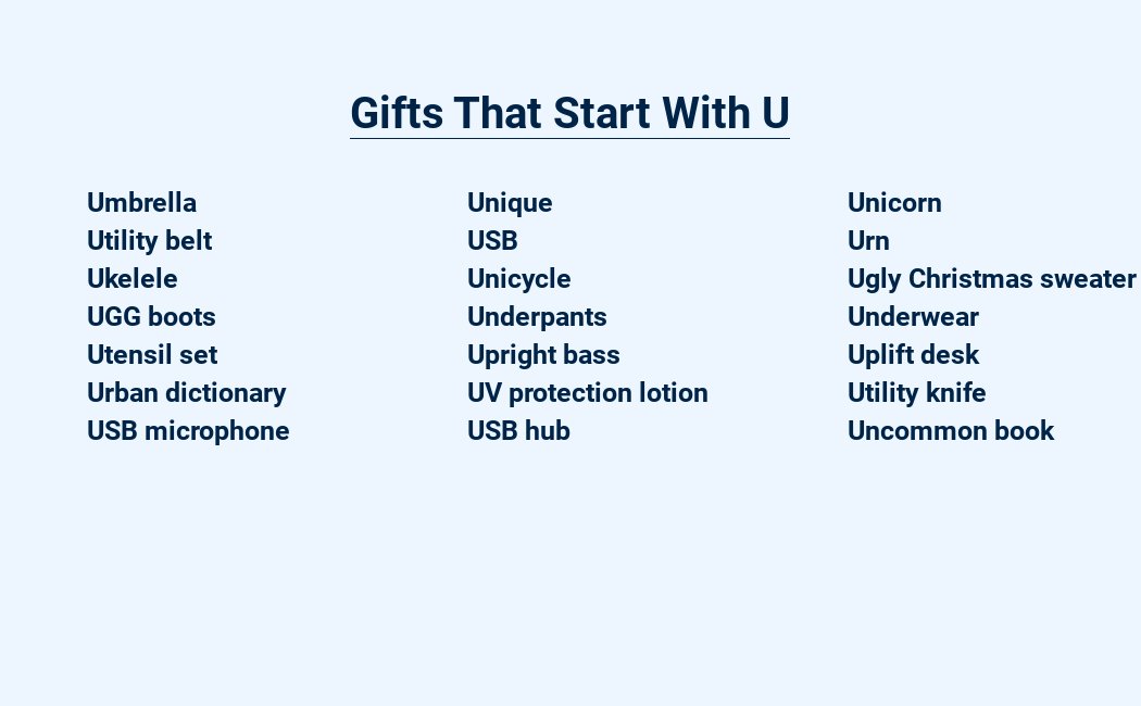 gifts that start with u
