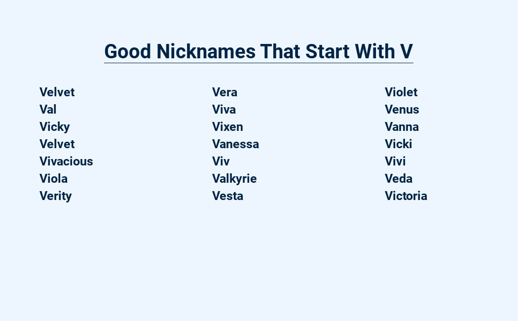 good nicknames that start with v