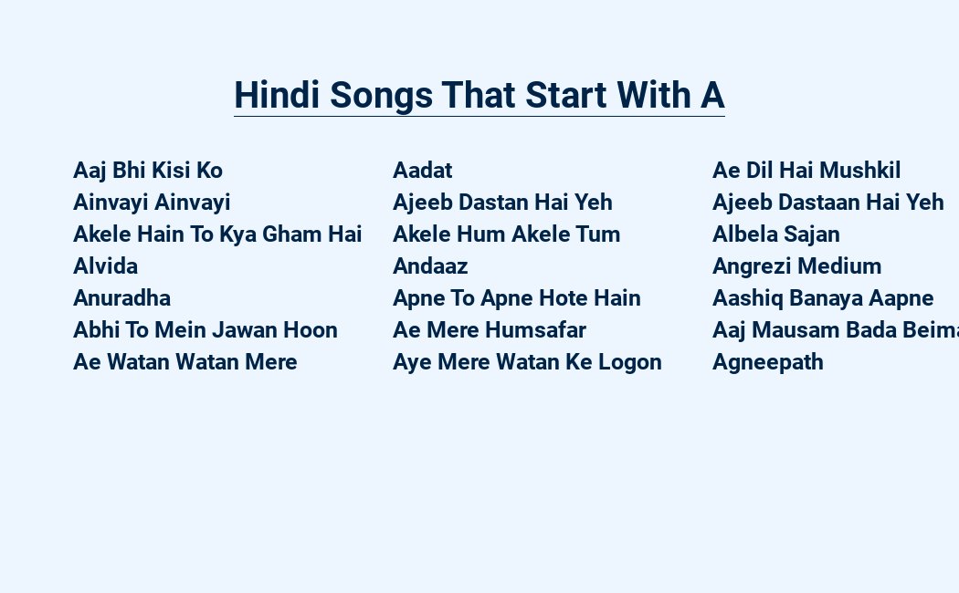 hindi songs that start with a