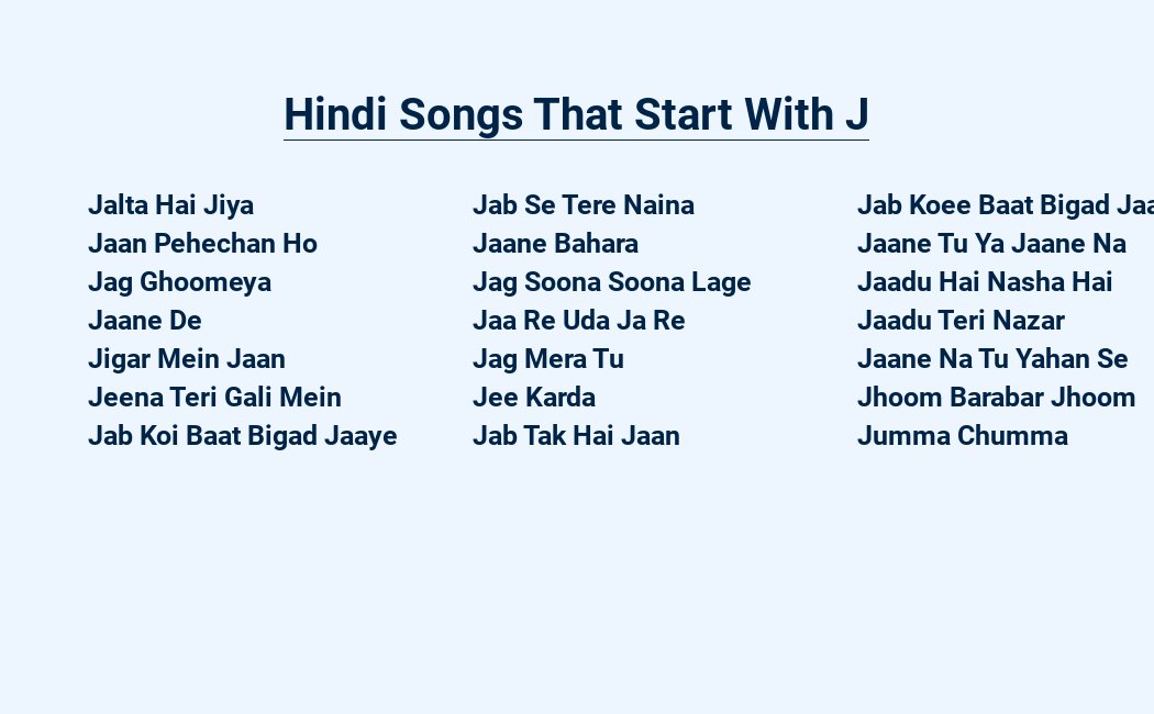 hindi songs that start with j