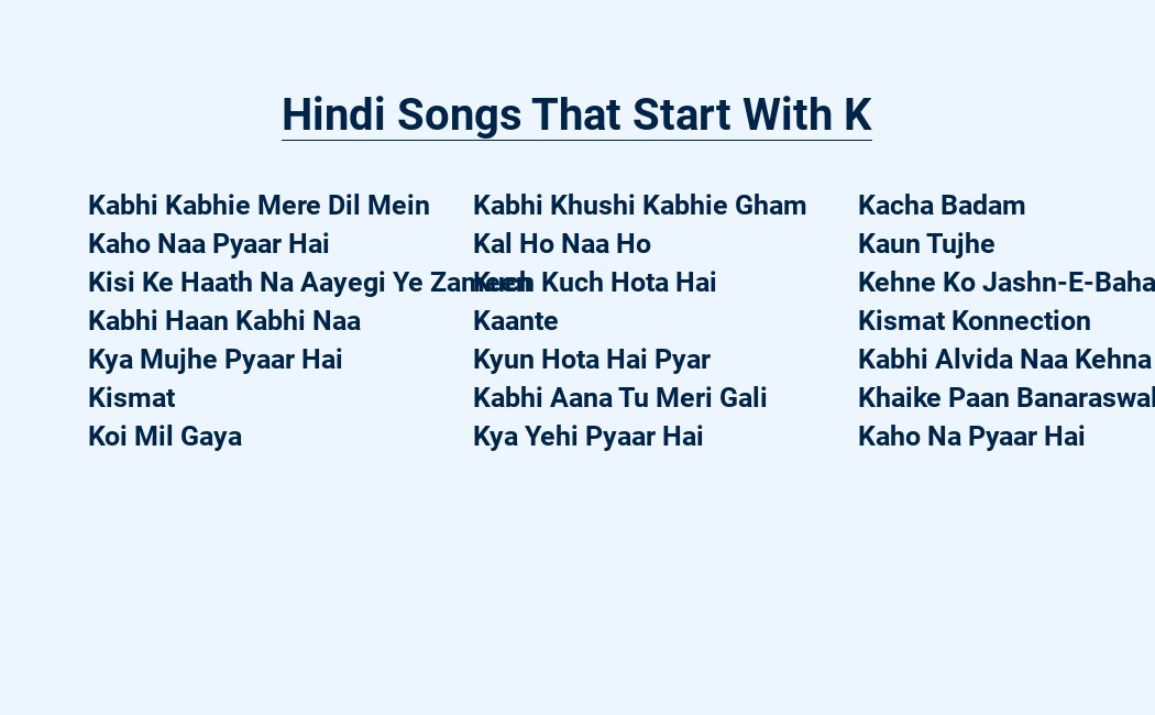 hindi songs that start with k