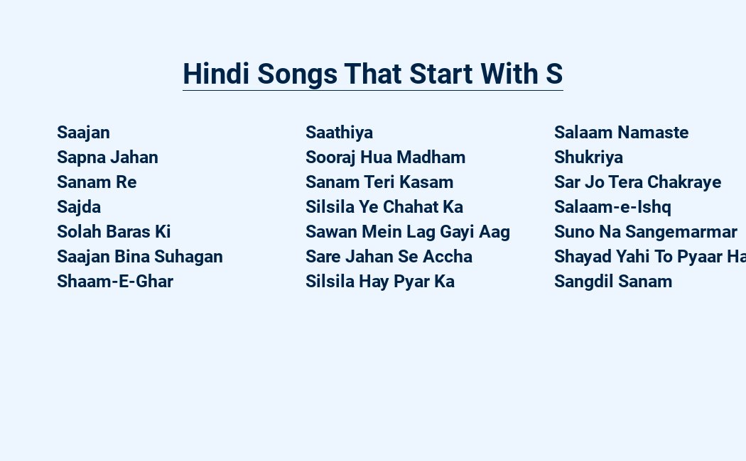 hindi songs that start with s