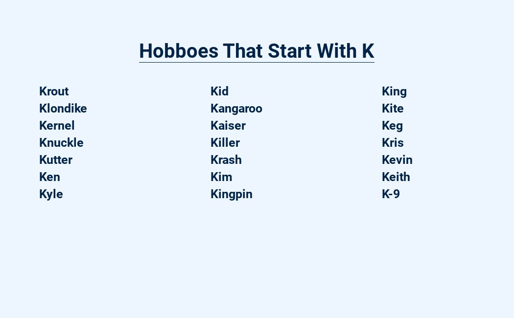 hobboes that start with k