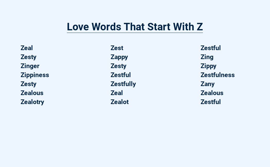 love words that start with z