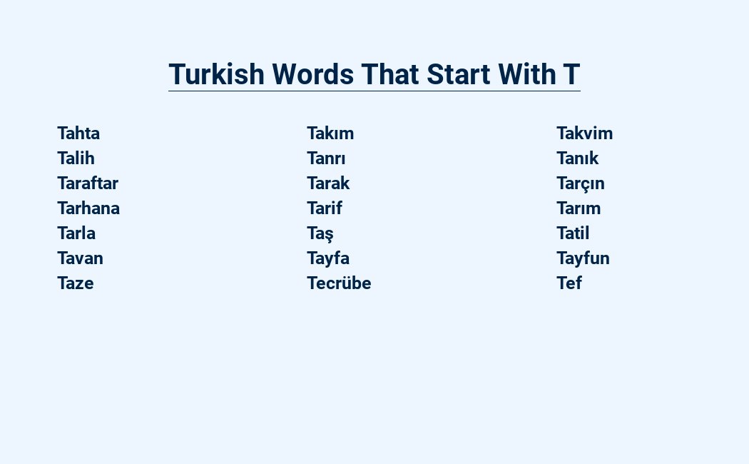 turkish words that start with t