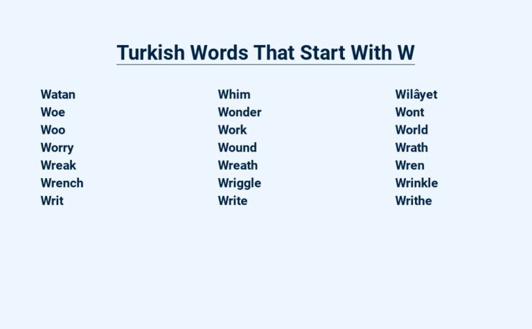 Read more about the article Turkish Words That Start With W – An Extensive List