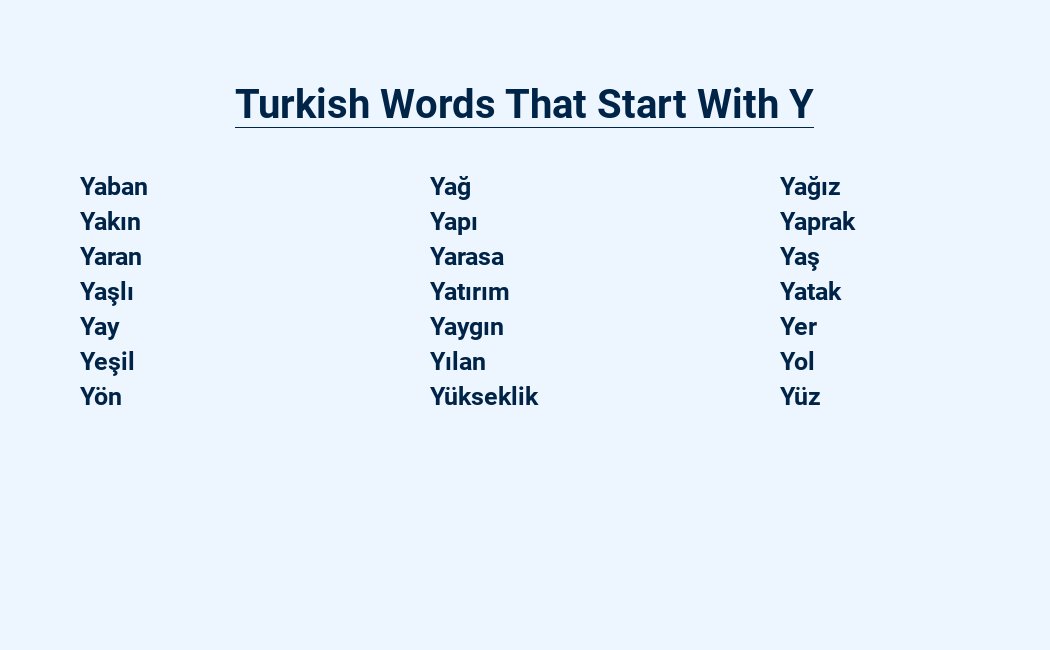 turkish words that start with y