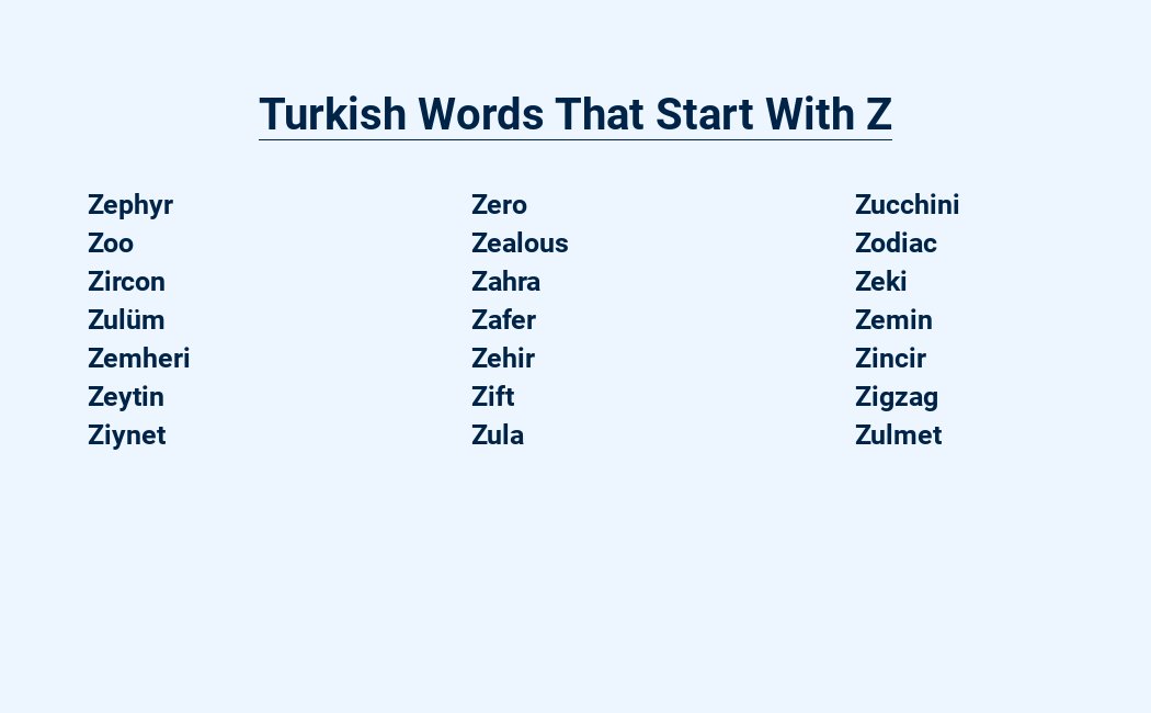 turkish words that start with z