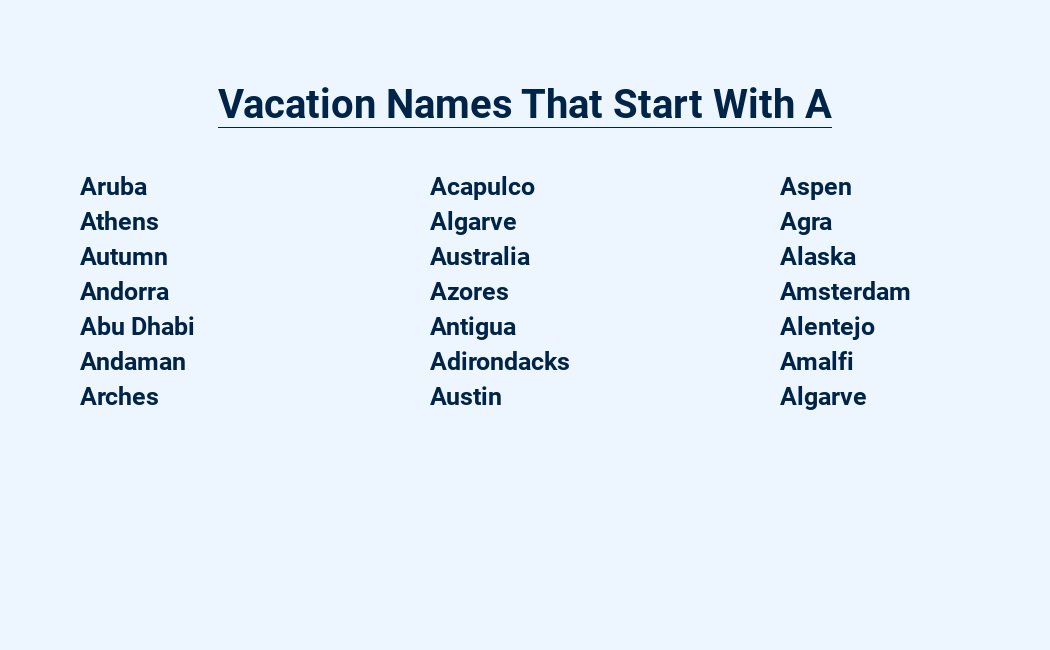 vacation names that start with a