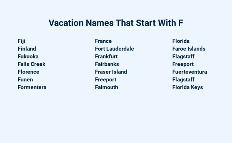 Read more about the article Vacation Names That Start With F – Fantastic Faraway Getaways