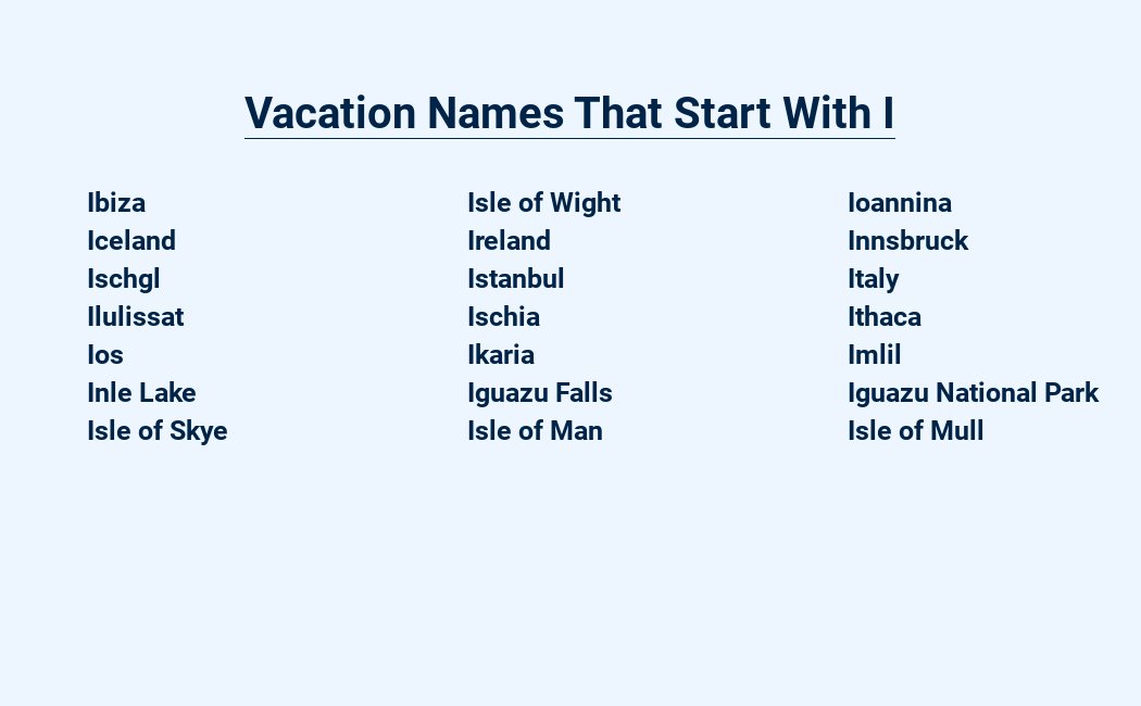 vacation names that start with i