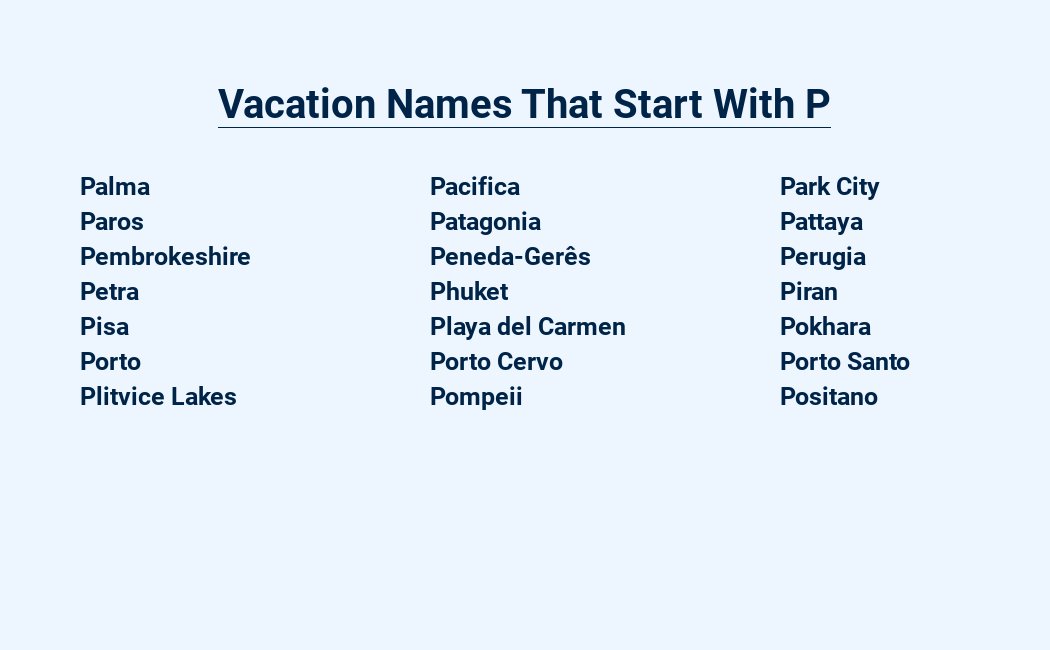 vacation names that start with p