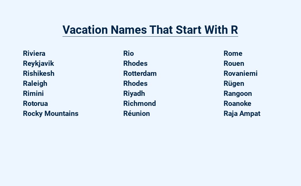 vacation names that start with r