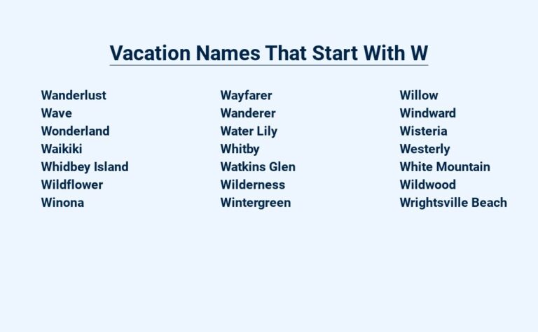 Read more about the article Vacation Names That Start With W – Wanderlust Awaits