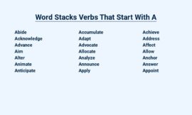 Word Stacks Verbs That Start With A – Active Action Verbs