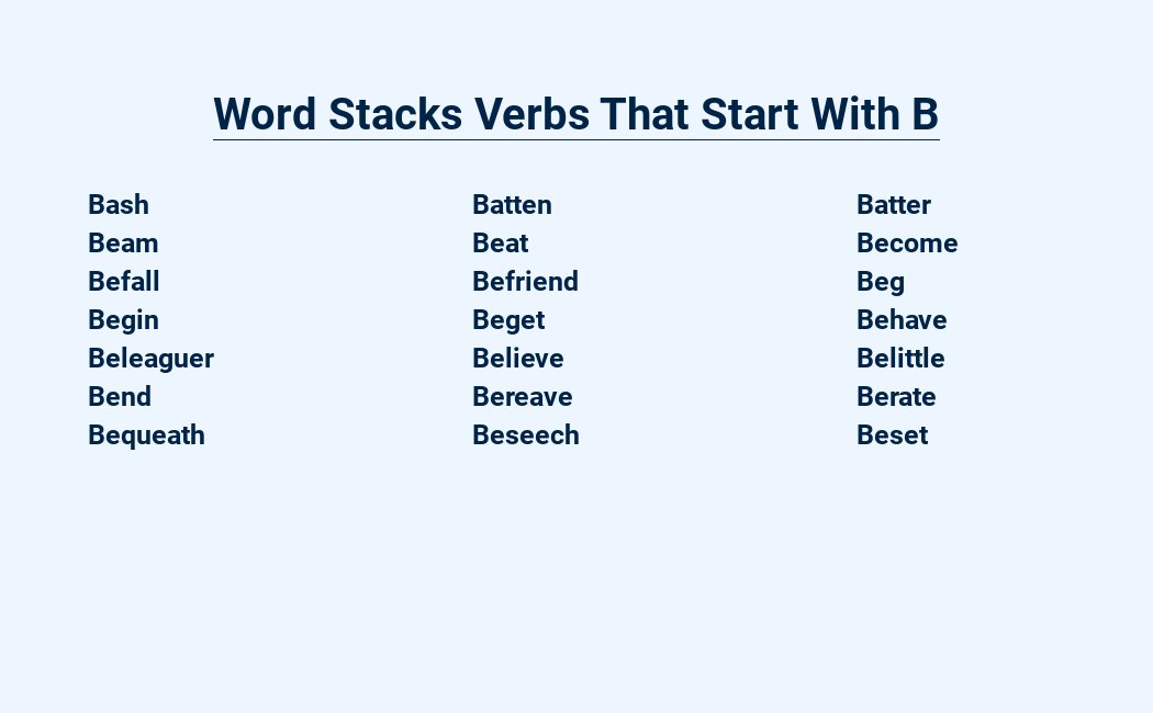 word stacks verbs that start with b