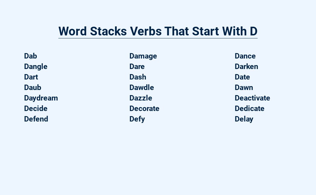 word stacks verbs that start with d