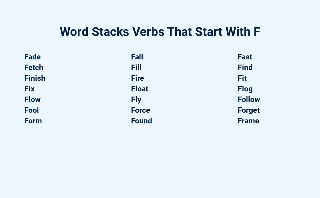 word stacks verbs that start with f