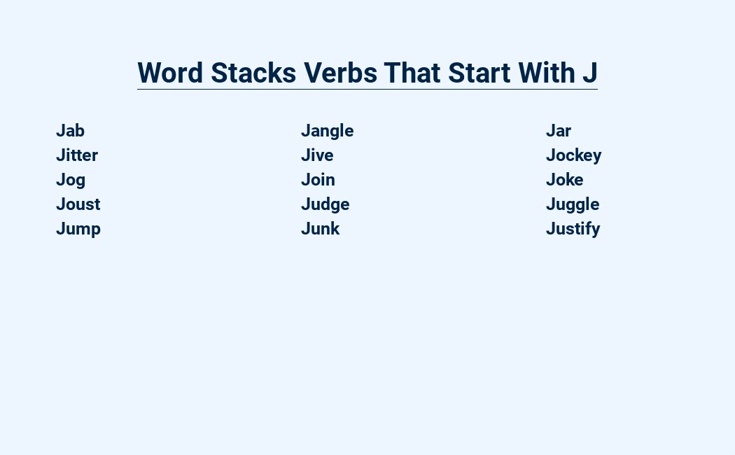 word stacks verbs that start with j