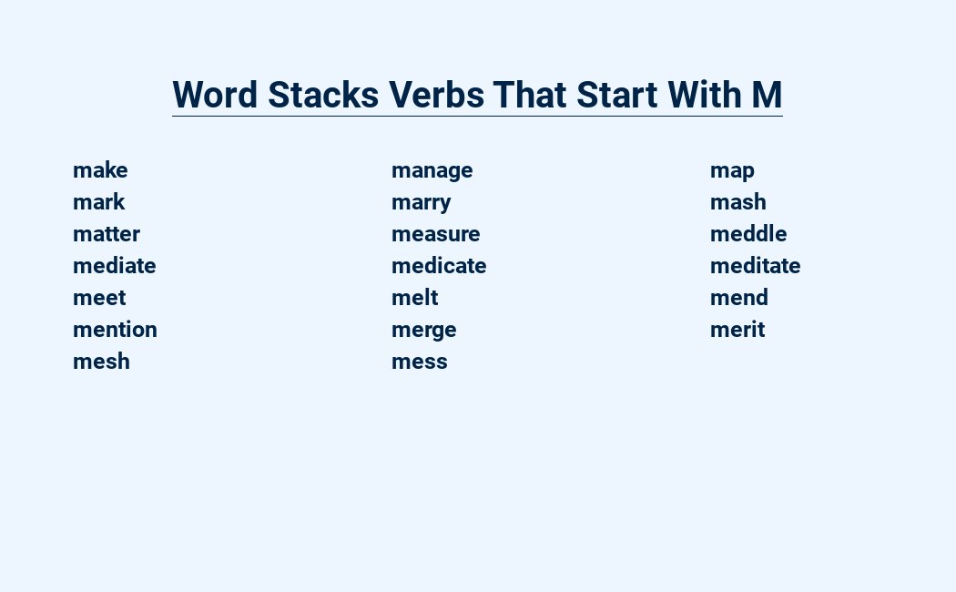 word stacks verbs that start with m