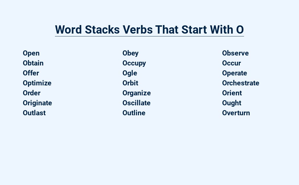 word stacks verbs that start with o