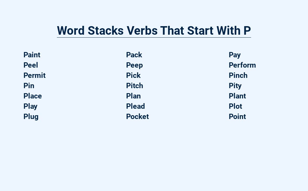 word stacks verbs that start with p